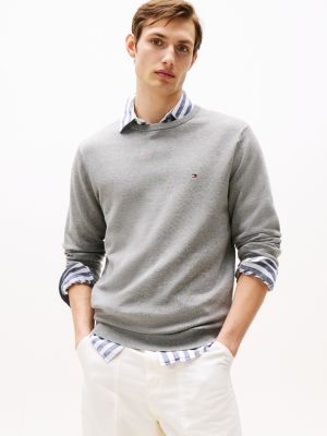 grey flag crew neck jumper for men tommy hilfiger