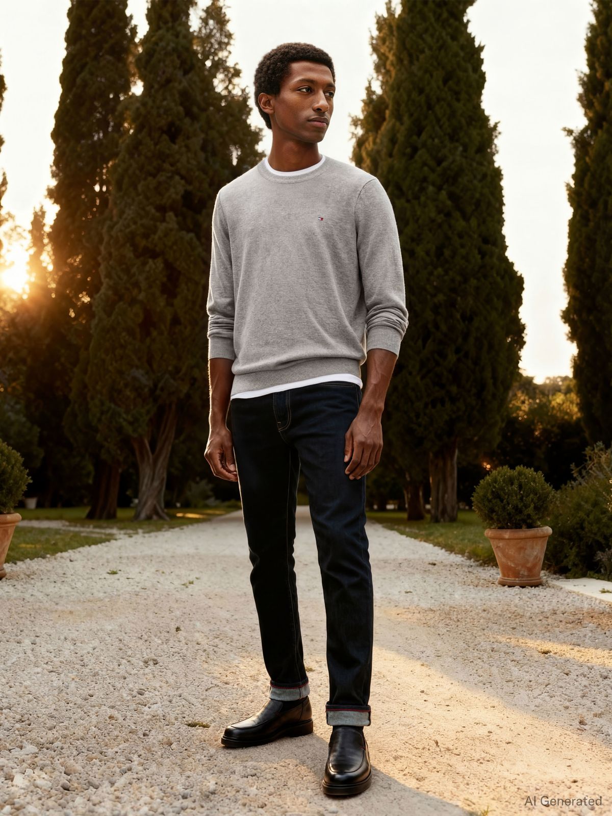 Flag Crew Neck Jumper — Grey