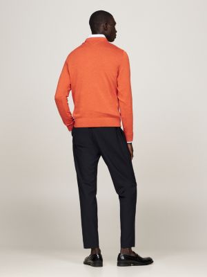 orange flag crew neck jumper for men tommy hilfiger
