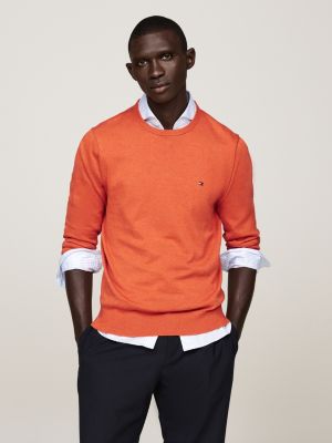 orange flag crew neck jumper for men tommy hilfiger