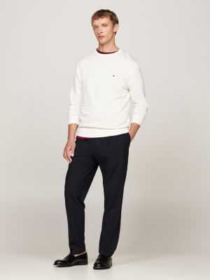 beige flag crew neck jumper for men tommy hilfiger