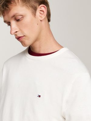 beige flag crew neck jumper for men tommy hilfiger