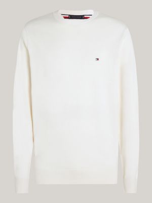 beige flag crew neck jumper for men tommy hilfiger