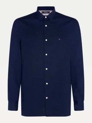TH Flex Slim Fit Hemd mit Fischgrätmuster | BLAU | Tommy Hilfiger
