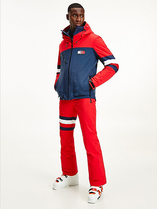 red rossignol colour-blocked ski jacket for men tommy hilfiger