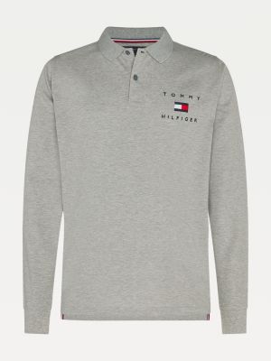 Flag Logo Long Sleeve Hilfiger Polo | GREY | Tommy Hilfiger