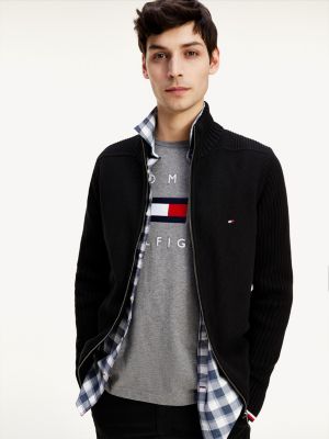 mens black zip through cardigan