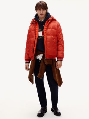 Quilted Hooded Bomber Jacket | ORANGE 