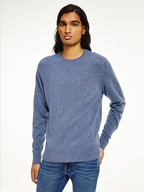 blue soft merino wool crew neck jumper for men tommy hilfiger