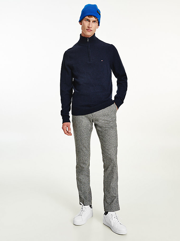 blue soft merino wool half zip jumper for men tommy hilfiger