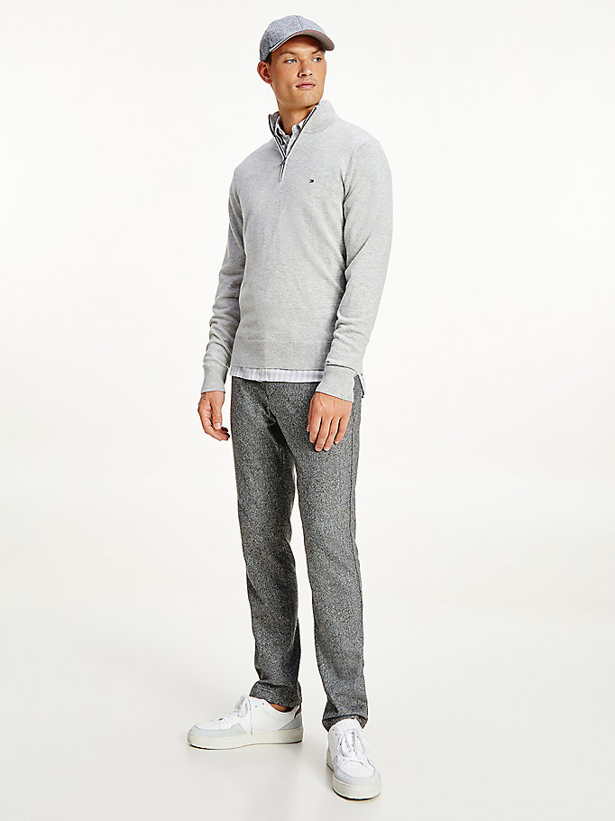 grey soft merino wool half zip jumper for men tommy hilfiger