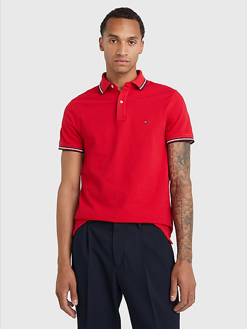 red tipped slim fit polo for men tommy hilfiger