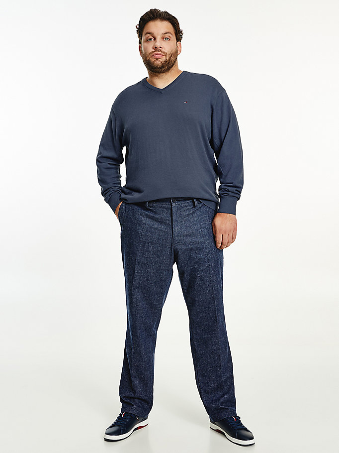 blue plus pima cotton cashmere v-neck jumper for men tommy hilfiger