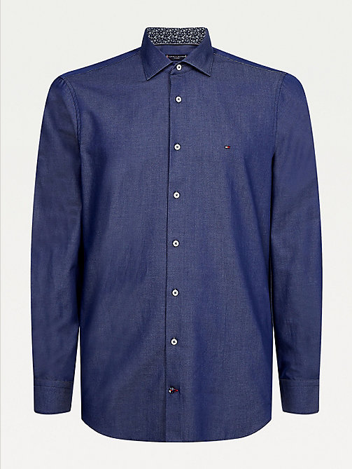 Tommy Hilfiger Men’s 100/% Cotton Solid Dress Shirt Slim Fit 24F0209400 Blue