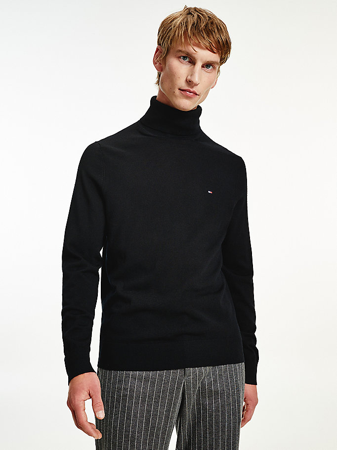 black merino wool roll neck jumper for men tommy hilfiger
