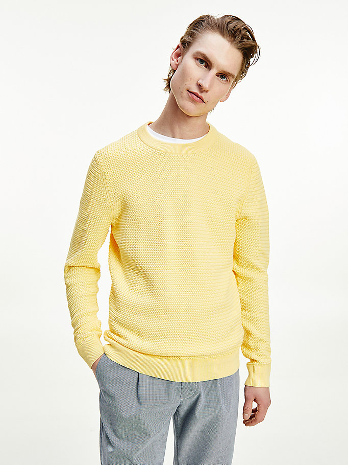 yellow basket knit organic cotton jumper for men tommy hilfiger