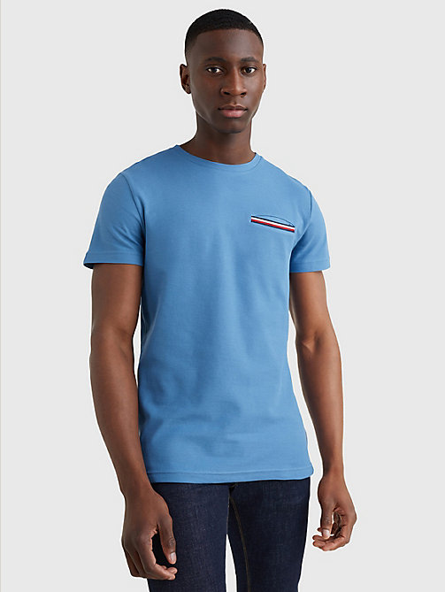 blue th flex signature detailing t-shirt for men tommy hilfiger