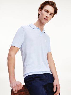 Tonal Collar Knitted Polo | BLUE 
