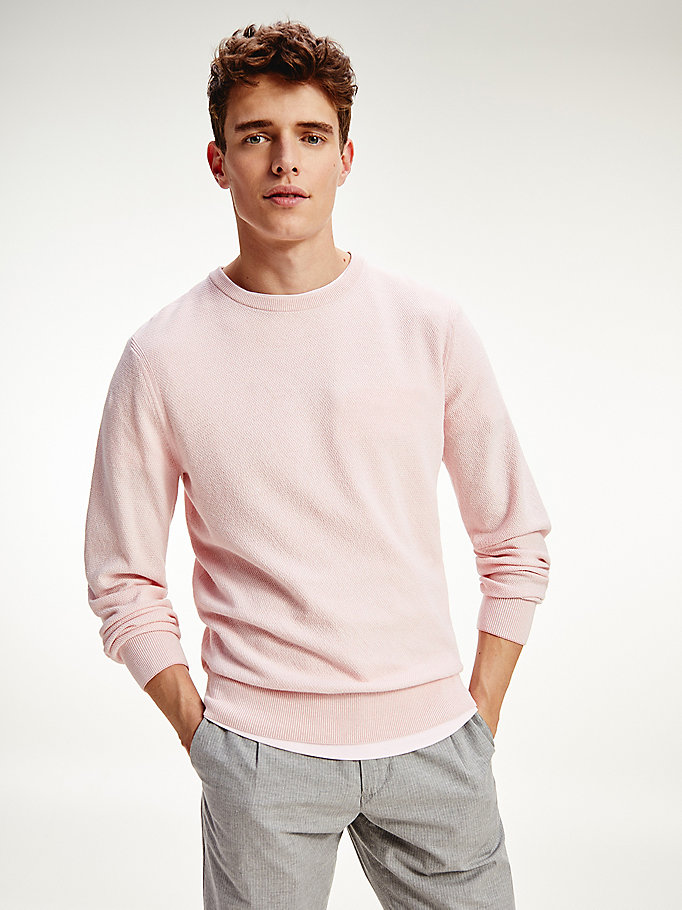 pink organic cotton crew neck jumper for men tommy hilfiger