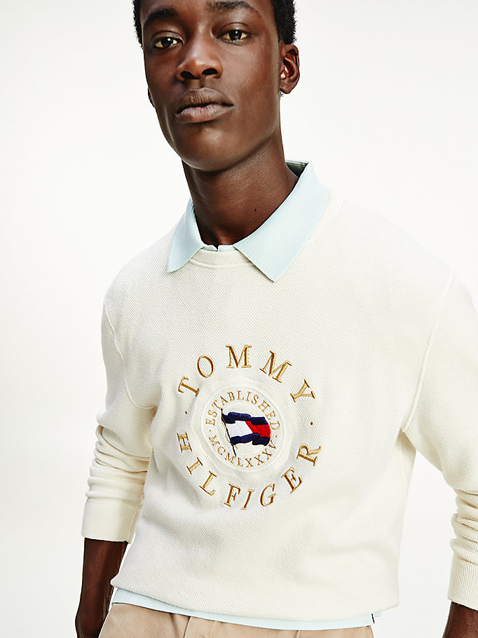 white structured logo embroidery jumper for men tommy hilfiger