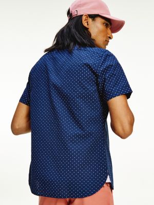 Dot Short Sleeve Slim Fit Shirt Blue Tommy Hilfiger