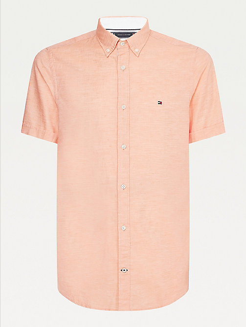 orange short sleeve slim fit shirt for men tommy hilfiger