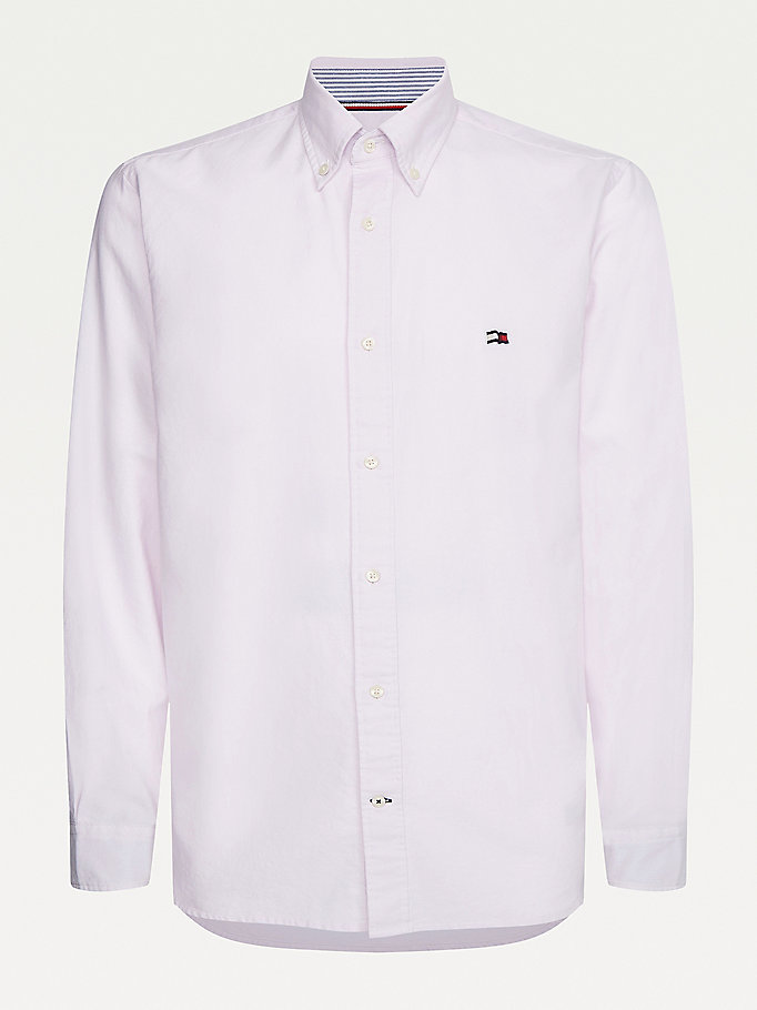 camisa oxford clásica de corte regular rosa de mujer tommy hilfiger
