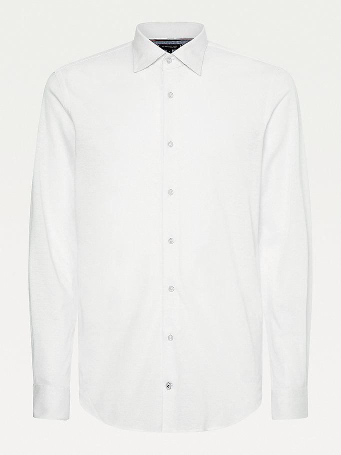 white elevated linen blend slim fit shirt for men tommy hilfiger