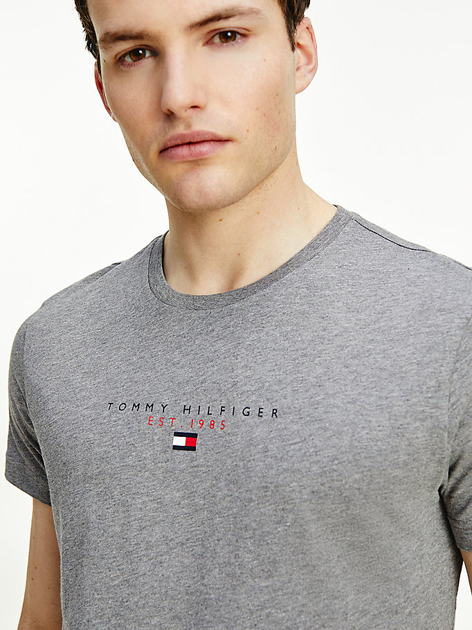 Essential Logo Print Organic Cotton T-Shirt | GREY | Tommy Hilfiger