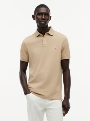 beige 1985 regular fit pique polo shirt for men tommy hilfiger