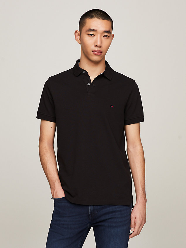 black 1985 collection flag embroidery regular polo for men tommy hilfiger