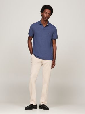 blauw 1985 collection regular fit piqué polo met textuur voor heren - tommy hilfiger