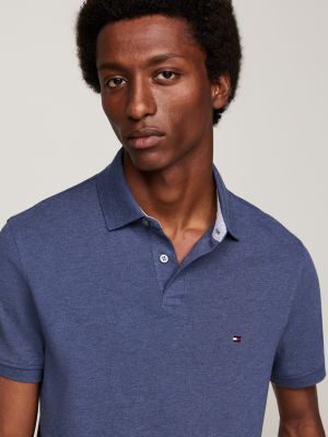 blauw 1985 collection regular fit piqué polo met textuur voor heren - tommy hilfiger