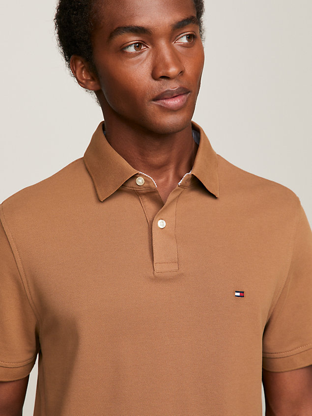 brown 1985 collection flag embroidery regular fit polo for men tommy hilfiger