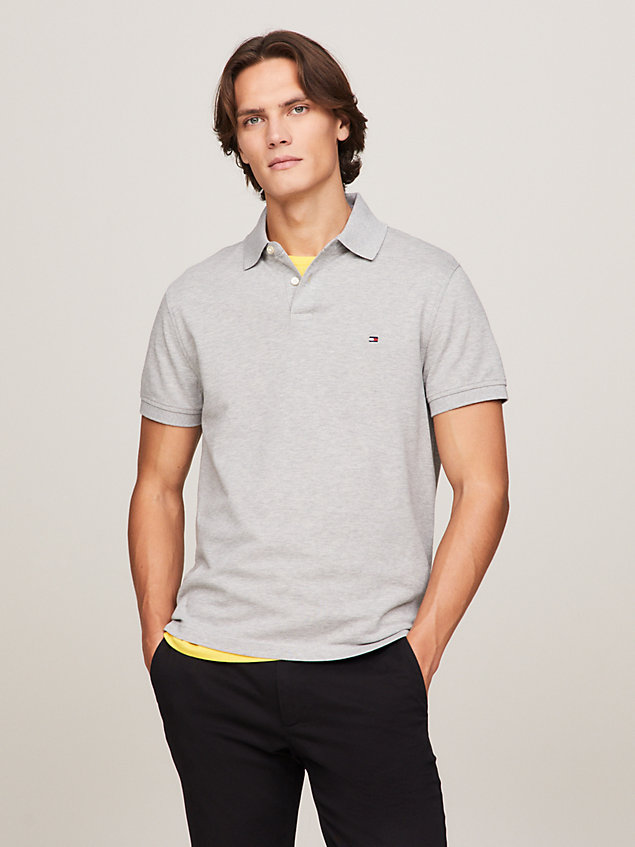 grey 1985 collection flag embroidery regular polo for men tommy hilfiger