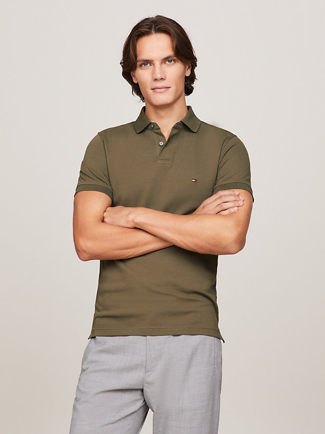 khaki 1985 collection flag embroidery regular polo for men tommy hilfiger
