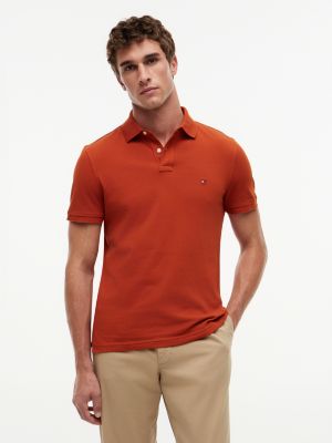 orange 1985 regular fit pique polo shirt for men tommy hilfiger