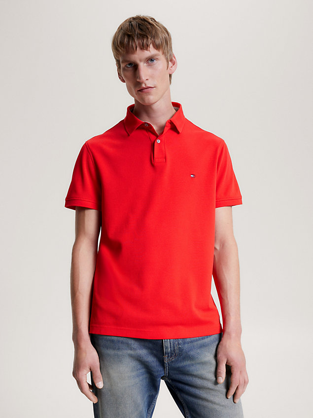 orange 1985 collection flag embroidery regular fit polo for men tommy hilfiger