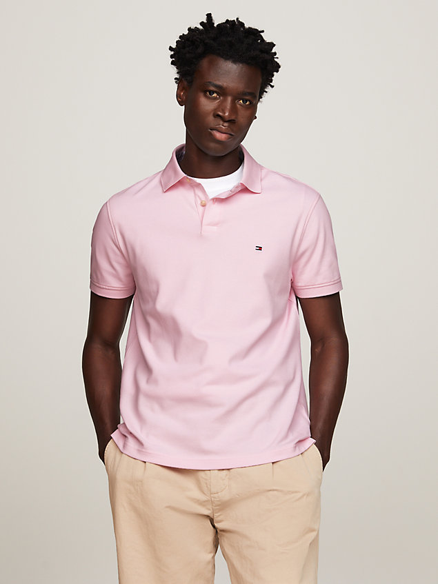 pink 1985 collection flag embroidery regular polo for men tommy hilfiger