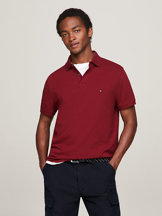 red 1985 collection flag embroidery regular fit polo for men tommy hilfiger