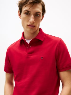 red 1985 collection textured pique polo shirt for men tommy hilfiger