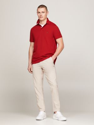 red 1985 collection textured pique polo shirt for men tommy hilfiger