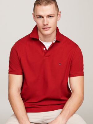 red 1985 collection textured pique polo shirt for men tommy hilfiger