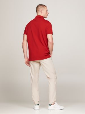 red 1985 collection textured pique polo shirt for men tommy hilfiger