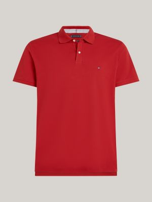 red 1985 collection textured pique polo shirt for men tommy hilfiger