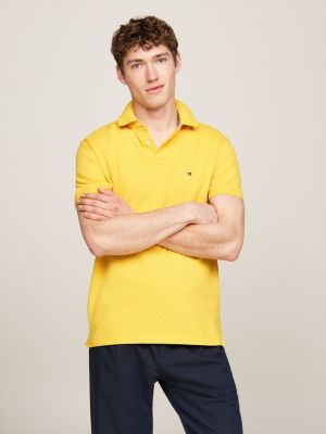 yellow 1985 collection textured pique polo shirt for men tommy hilfiger