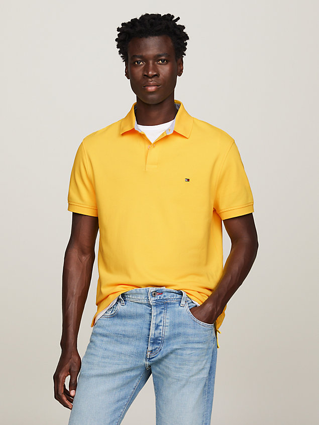 yellow 1985 collection flag embroidery regular polo for men tommy hilfiger