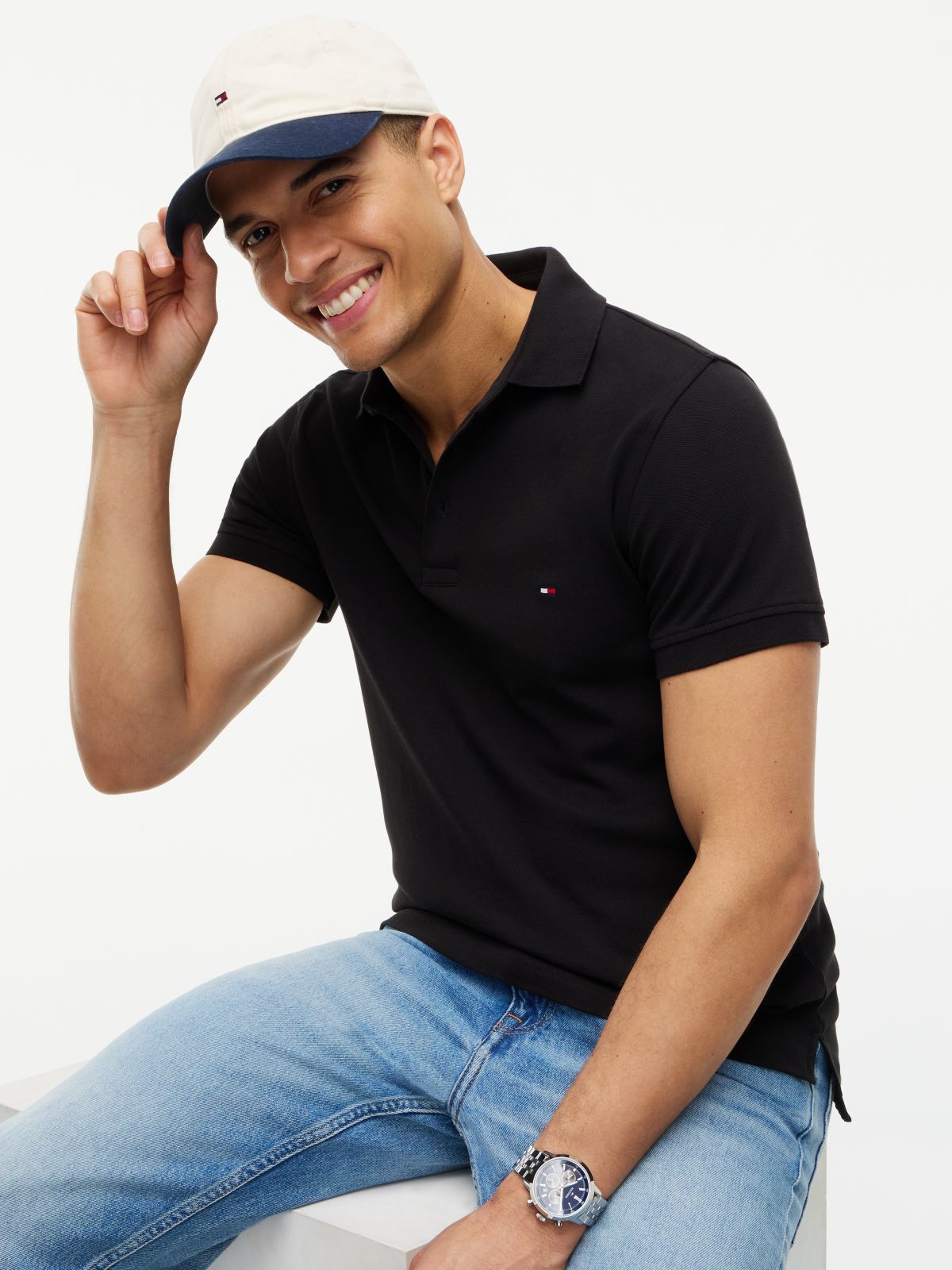 1985 Slim Fit Pique Polo Shirt — Black