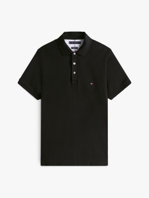 black 1985 slim fit pique polo shirt for men tommy hilfiger