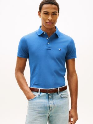 polo slim 1985 en piqué blue pour hommes tommy hilfiger